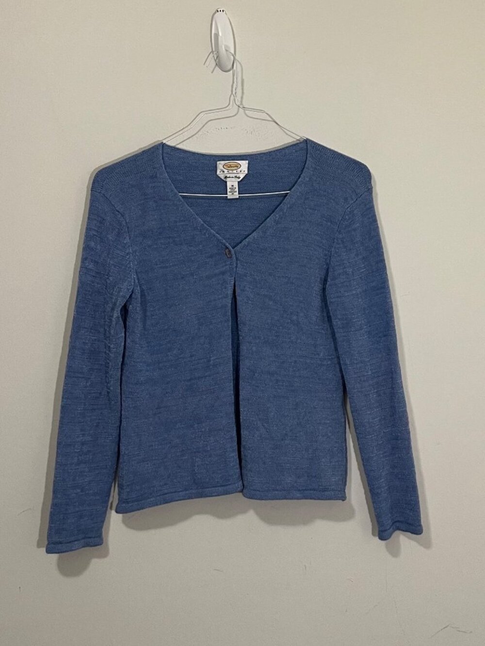Vtg Talbots Blue Slub Knit VNeck Single Button Cardigan Sweater M Italy Y2K Boho